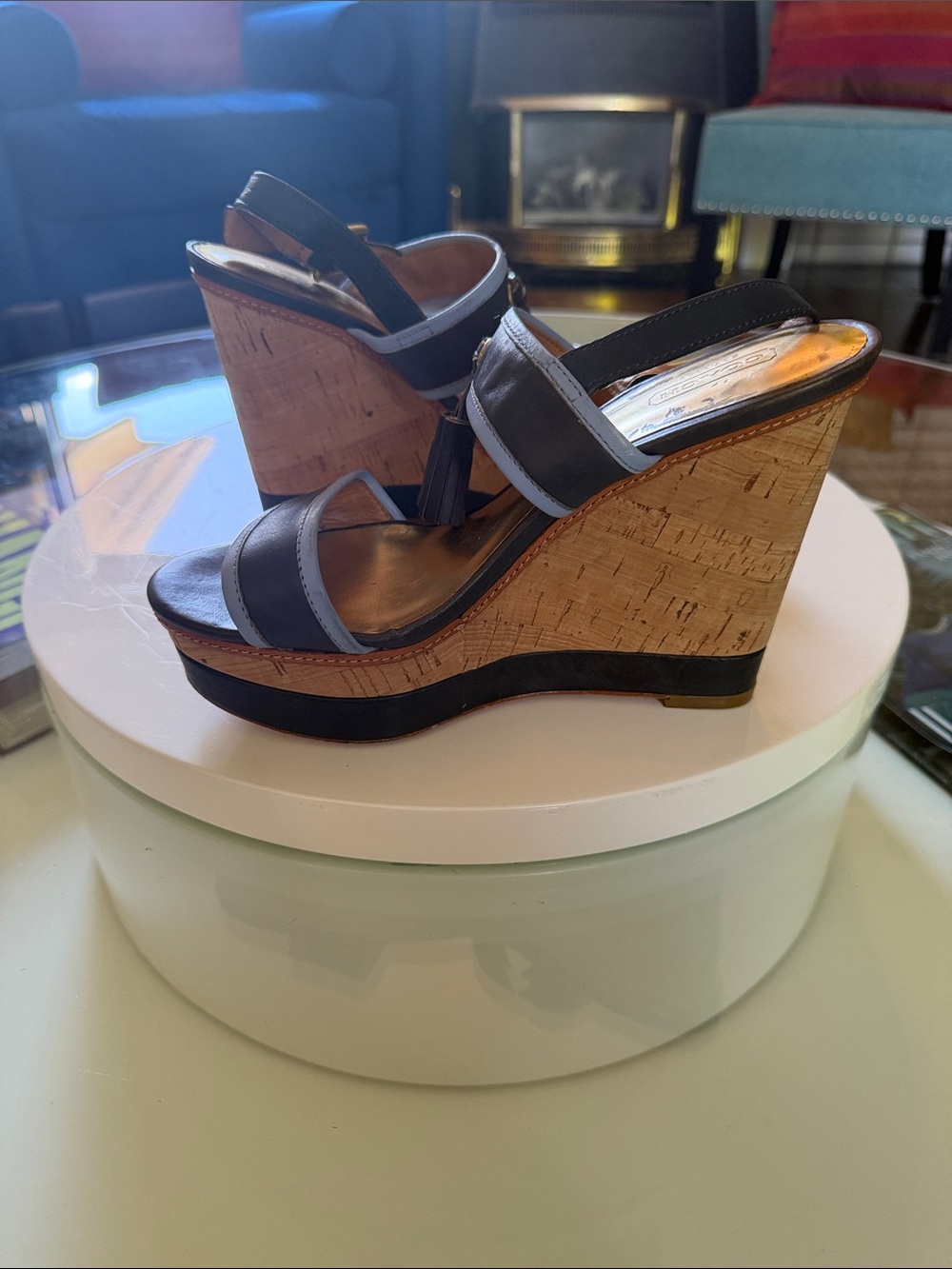 Coach Size 7B Wedge Sandals in Black and Tan - Women's Summer Platform Heels